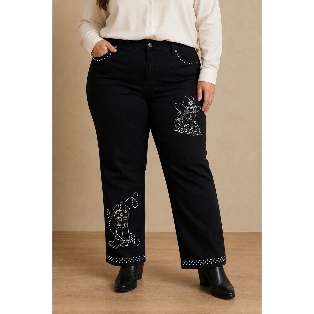 Gloria Vanderbilt Amanda Jeans Women’s 22W Black Rhinestone Western Cowboy Boot